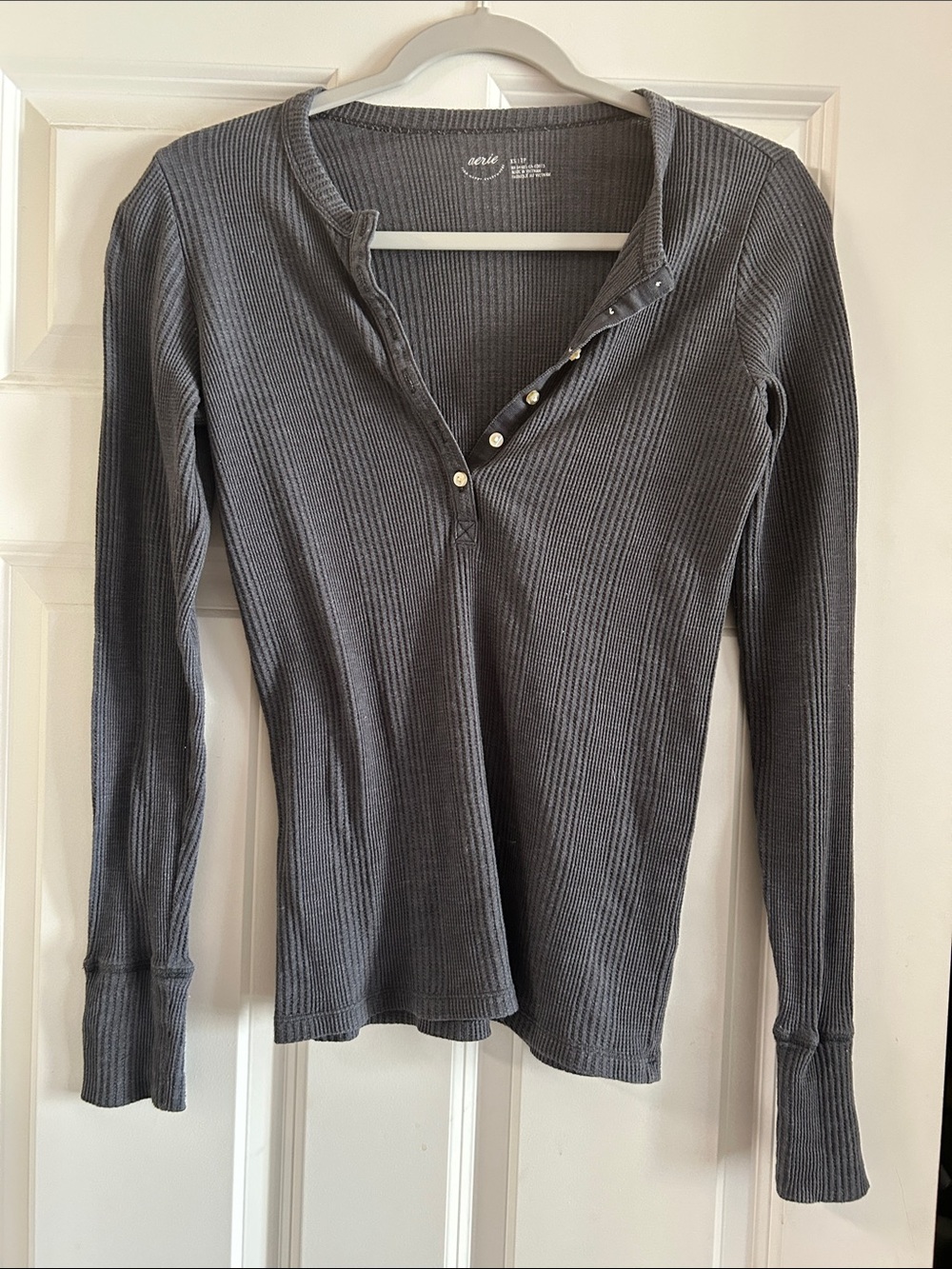 aerie Ribbed Long-Sleeve Henley Top XS